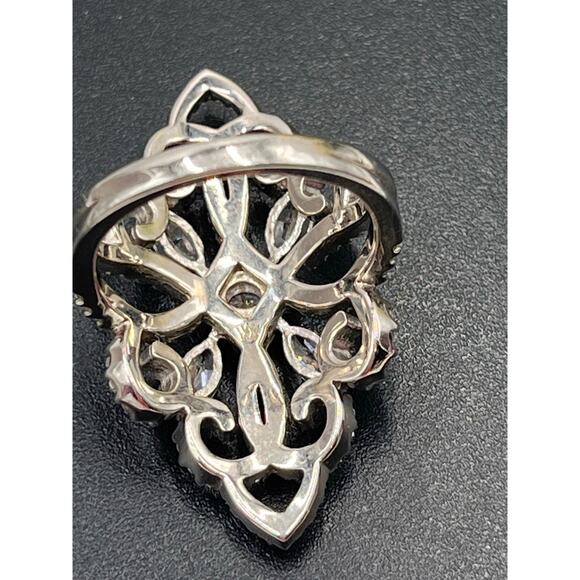 Designer Signed Sterling Silver 925 Filigree Marquise and Pave CZ Ring Sz 8.5 - Picture 6 of 11